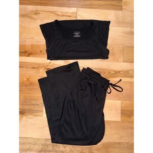 Women's Black Ribbed Lightweight Lounge Set